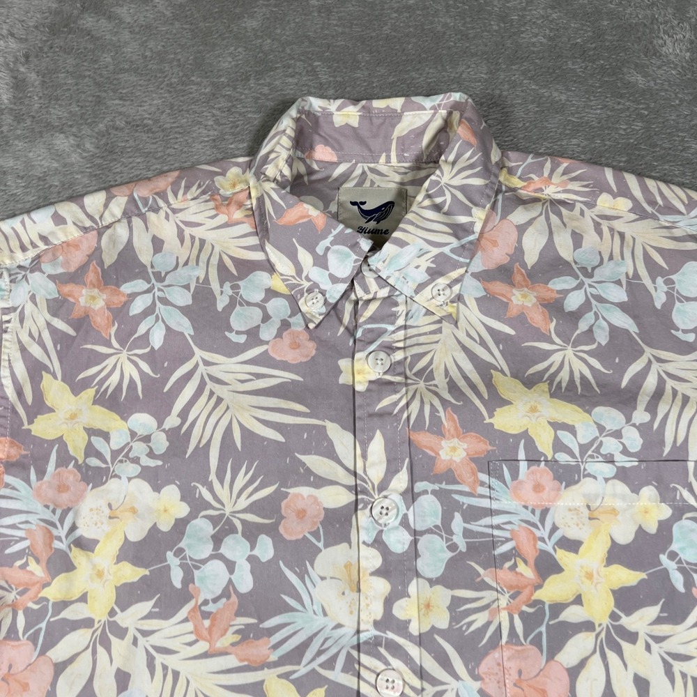 Yiume Shirt Mens Small Gray Hawaiian Floral Print Button Up Short‎ Sleeve Summer